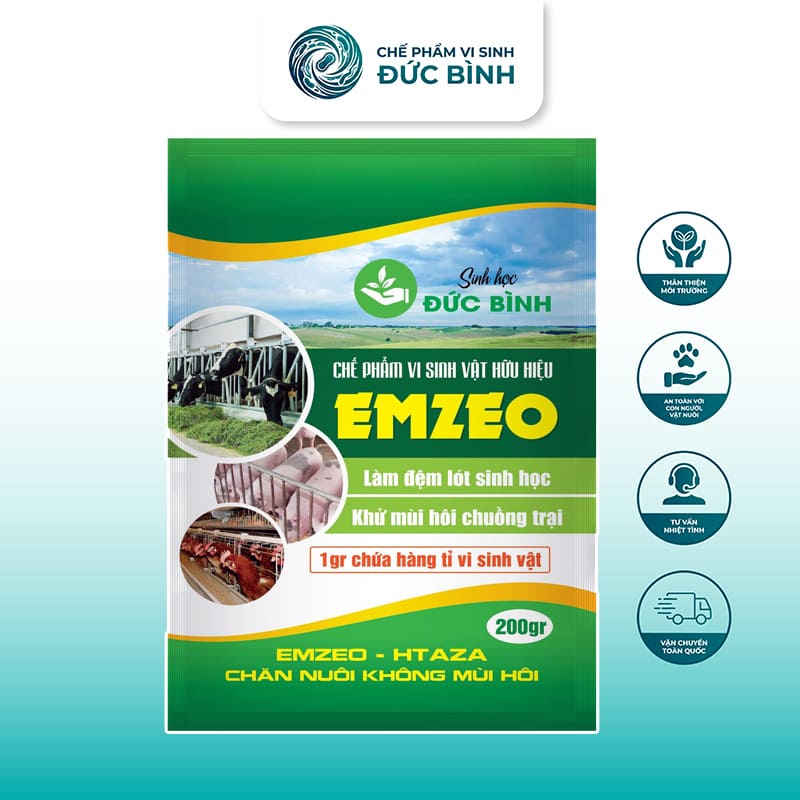 Emzeo khử mùi hôi chuồng trại chăn nuôi là dòng chế phẩm sinh học chuyên xử lý mùi hôi: chuồng trại, hầm biogas, cống rãnh ...
